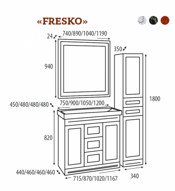 Fresko - 75 Зеркало с пол. Краколет черный патина