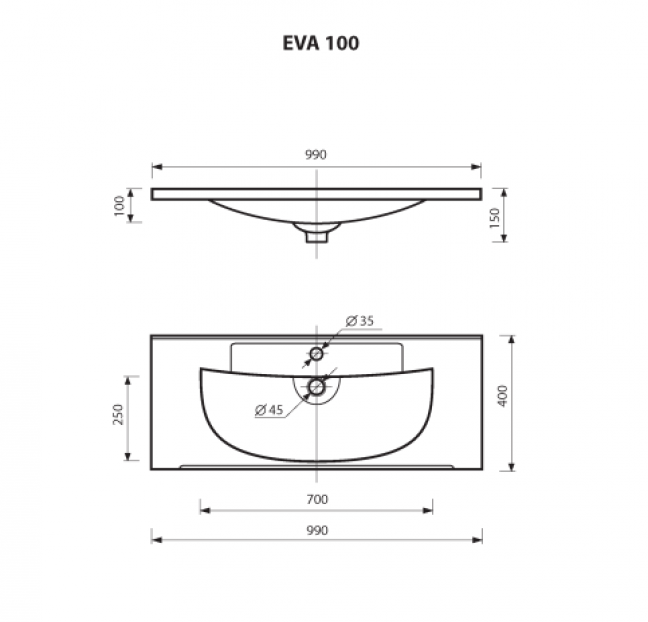 Умывальник мебельный  "EVVA -100" D М