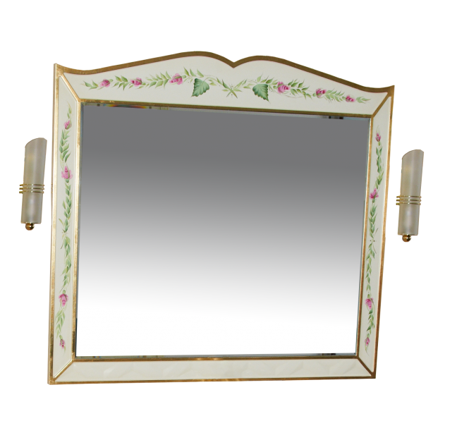 Анжелика -100 Зеркало бежевое с узором  со светильниками